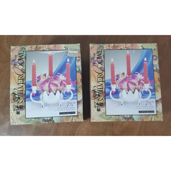 Davo Silver Bowl With 3 Candle Holders New In Box 7 1/4" Diameter Floral Design - Picture 1 of 6